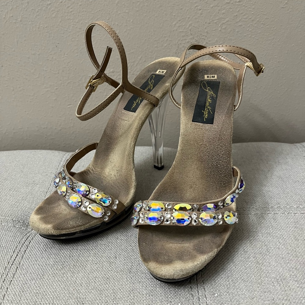 Elegant Tan Sandals with Crystal Accents